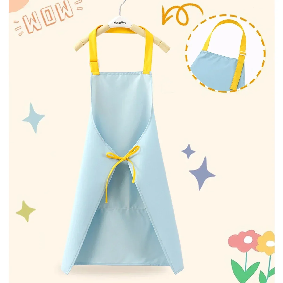 Kids Apron and Chef Hat Set Adjustable with Large Pocket for Girls Boys Kitchen Bib Aprons for Cooking Baking Painting