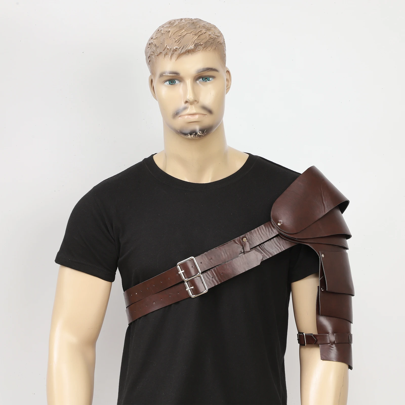 

Medieval Viking One Shoulder Shoulder Armors Faux Leather Shoulder Guards Harness Wrap for Stage Performance