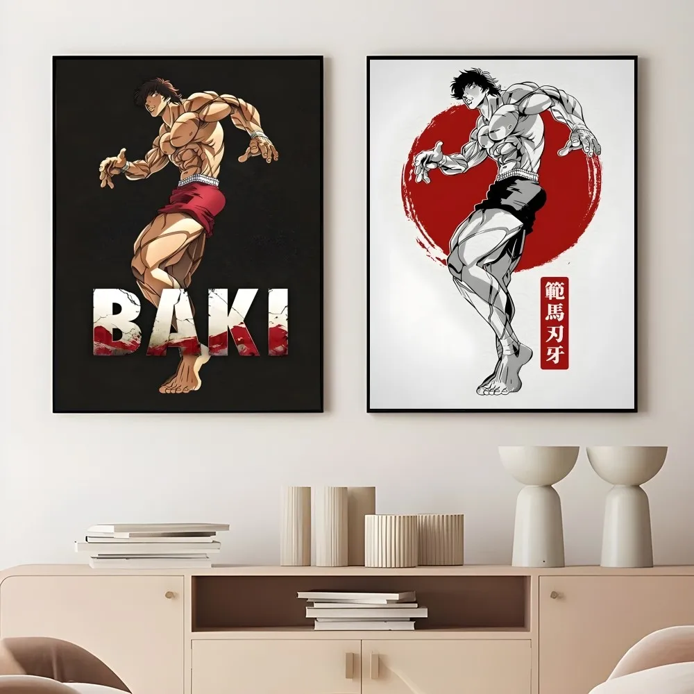 Muscle Men Anime B-Baki The G-Grappler Poster Sticky Wall Art Printing Waterproof Home Living Bed Room Bar Aesthetic Decor