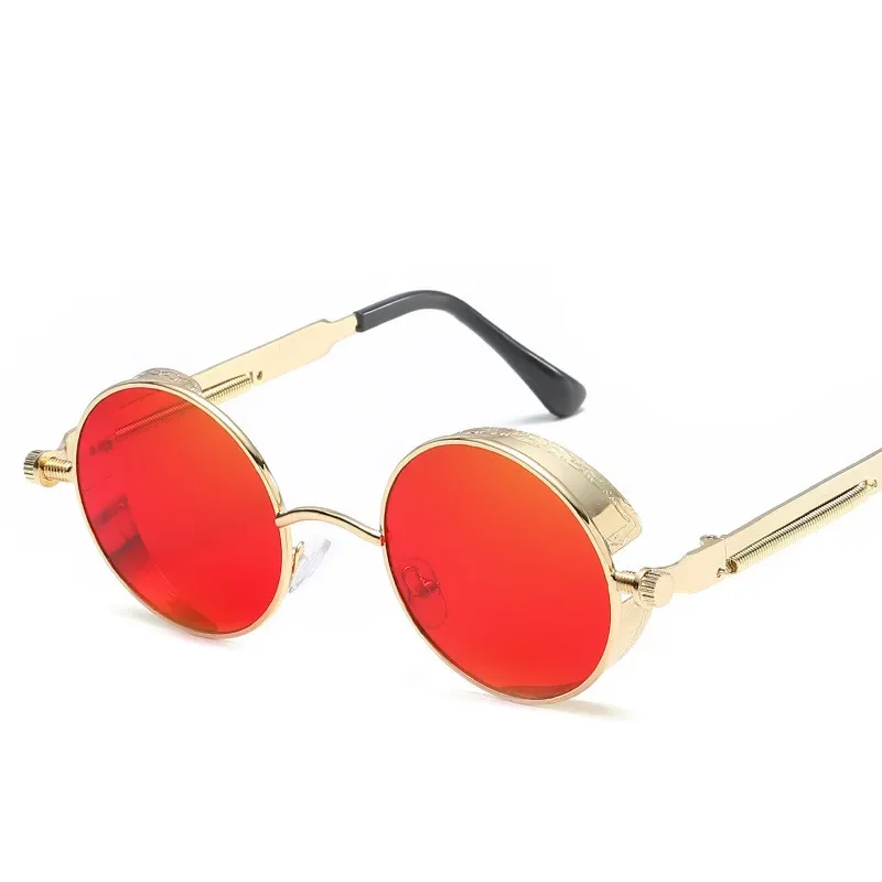 Gafas de sol redondas de Metal Steampunk para hombres y mujeres, gafas de moda de marca de diseñador, gafas de sol Retro Vintage UV400