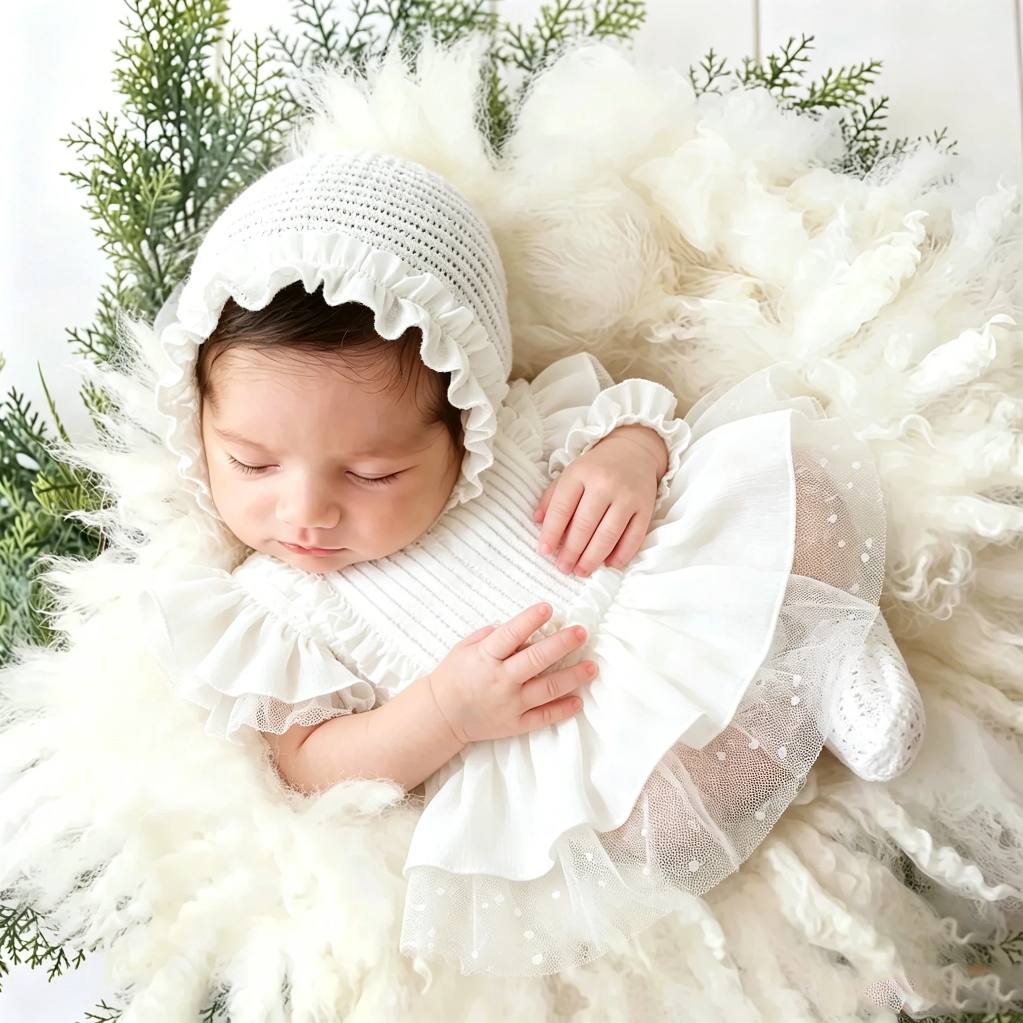 

Ylsteed Summer Clothing Newborn Photography Outfit Baby Girl Solid Ruffle Fly Sleeve Lace Romper Jumpsuit Headband Tutu Dress-HD