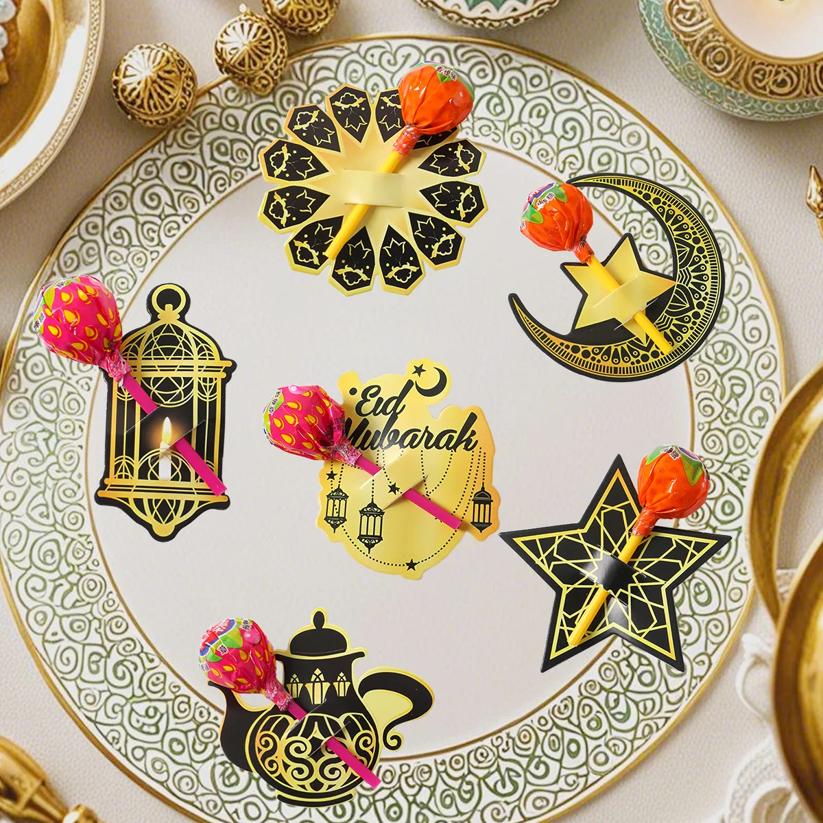 EID Mubarak Lollipop Paper Cards Ramadan Decor 2025 for Home Candy Holder Ramadan Kareem Islamic Muslim Party Eid Al Adha Gifts