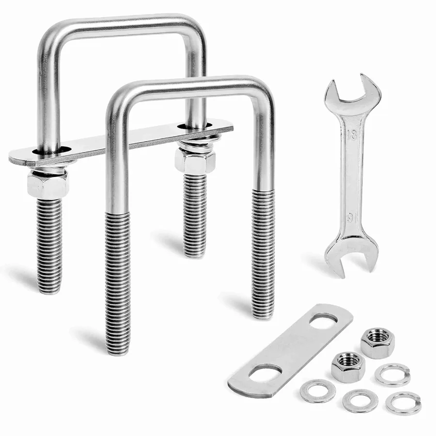 

2 Sets Heavy Duty Square u Bolts M12 Thread Size304 Stainless Steel uBolts 31 16" W x 41 2" L with Nuts Bolt Plate and washe 2