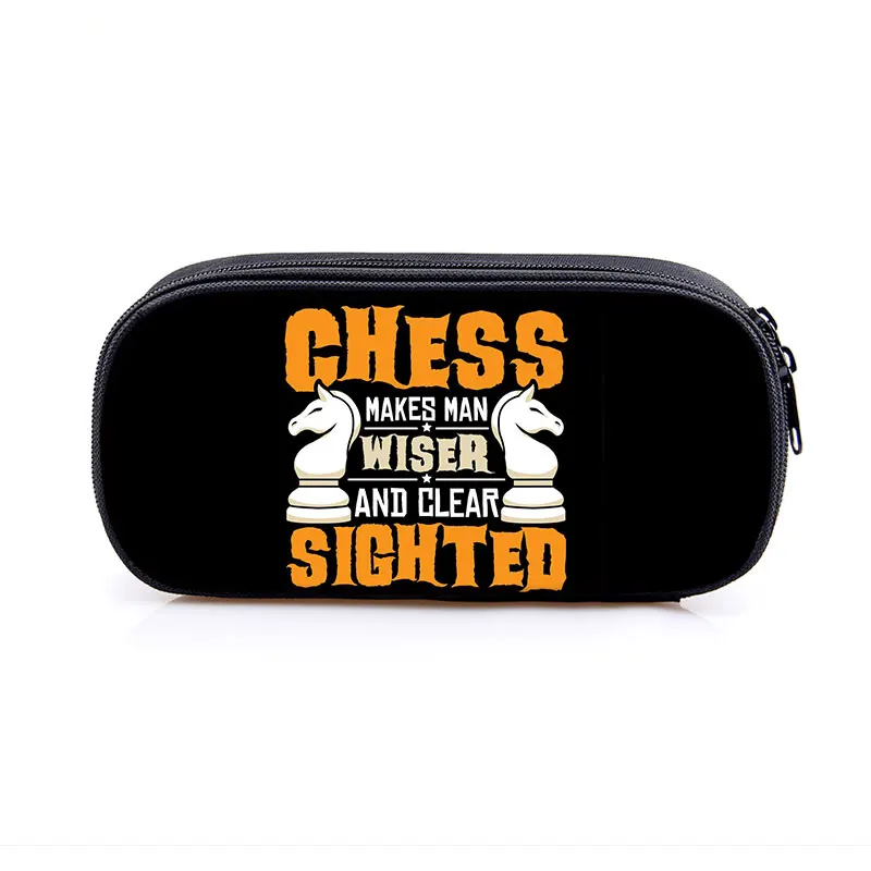 Chess Player Game Print Cosmetic Case Chess Pencil Bag Checkmate Pencil Box Stationary Bag Travel Organizer School Case Supplies