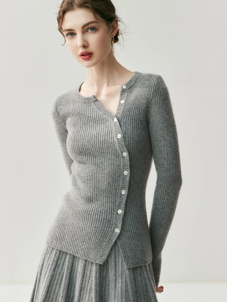 TLOML Jesienno-Zimowy Damski Dopasowany Kardigan Sweter ze 100% Kaszmiru Podstawowy Prosty Styl Nowa Moda Dekolt w Serek Asymetryczne Rozcięcie