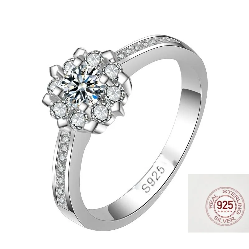 Luxury 925 Sterling Silver Classic Ring for Women  snowflake jewelry simple 30ct diamond ring imitation diamond women's ring