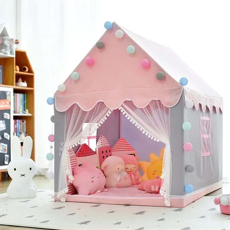 Tent Children Princess Castle House Child Room Cartoon Indoor Outdoor Playhouse Folding Decor Tent Large Girls Pink Castle Gifts