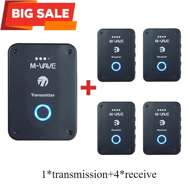 

M-vave WP-9 2.4G Wireless Earphone Monitor Rechargeable Transmitter with Mute Function 4 Receivers with Volume Button for Stage