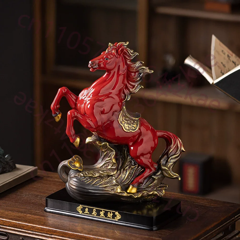 Ceramic Horse Statue, Chinese Zodiac Horse Figurine for Office Desk Home Decor, Success & Luck Gift, Artistic Animal Sculpture