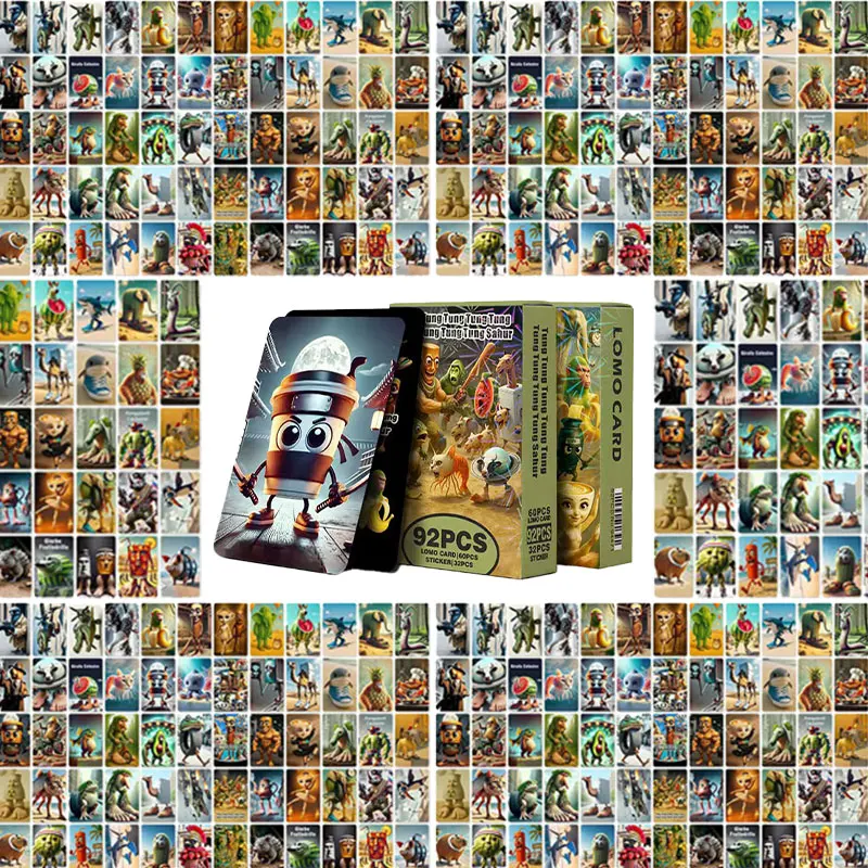 Cartes de dessin animé Tralalero Tralala, 3 styles, 92 pièces, TungTungTung Sahur, jeu italien Brainrot, carte Lomo avec autocollants, jouets classiques, cadeaux