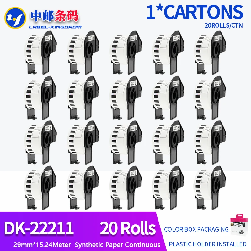 

20 Rolls Generic DK-22211 Label 29mm*15.24M Continuous Compatible for Brother Printer QL-570/700 All Include Plastic Holder