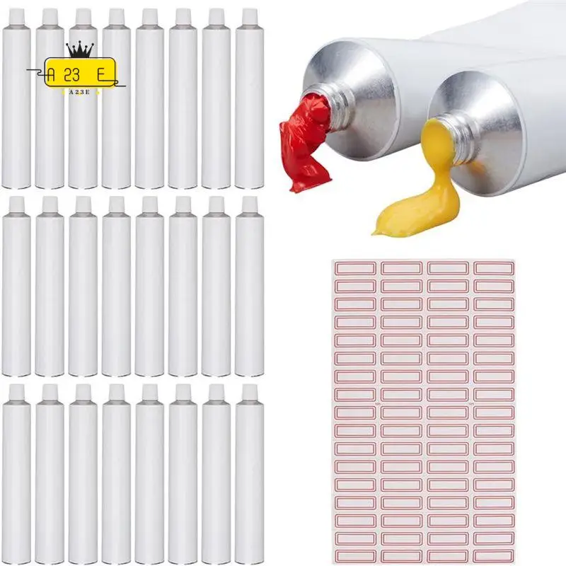 A23E-24Pc White Empty Oil Paint Tubes 60Ml Empty Aluminum Paint Tubes Blank Toothpaste Paints Tube With 1 Sheet Self Adhesive