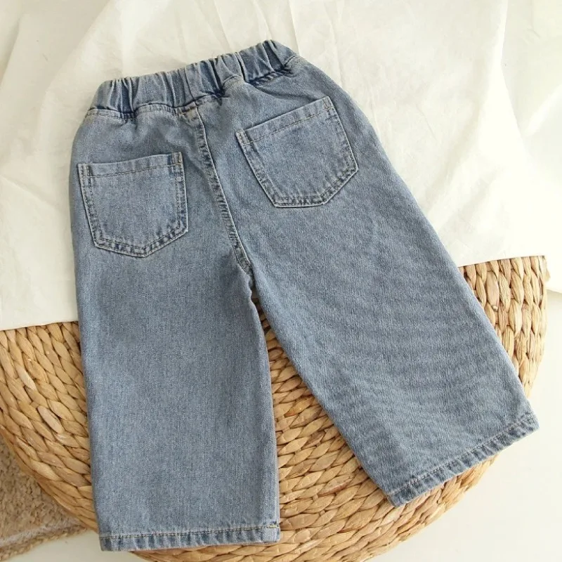 2024 New Spring Children's Pants  Autumn Boy's Denim Soft Jeans Loose Casual Girls Wide Leg Pants Kids Straight Jeans Trousers