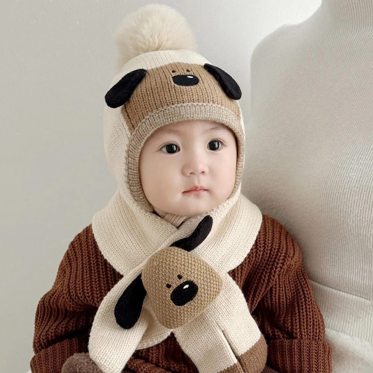 Cute Cartoon Animals Pompom Hat Baby Ear Protection Winter Warm Toddler Knitted Cap Beanies 6-36Month Kids Woolen Crochet Bonnet view 6
