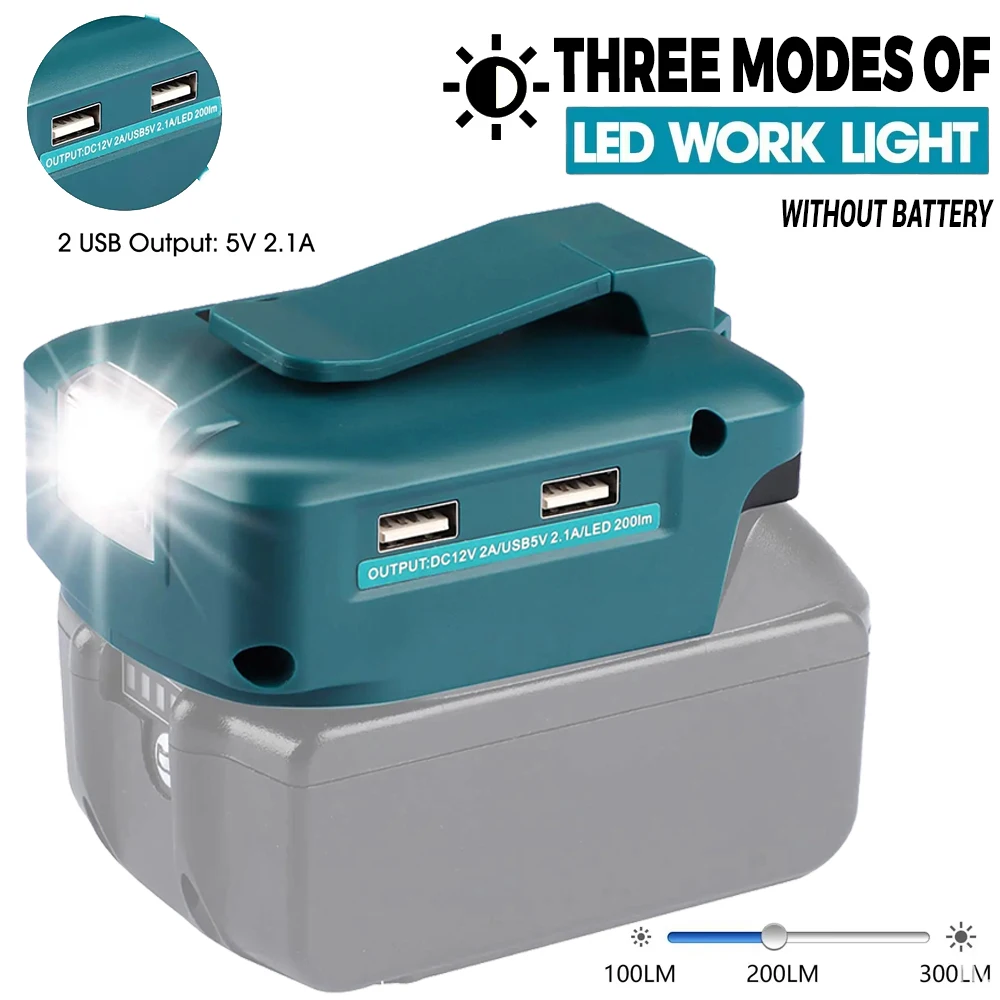 

Battery Adapter LED Working Light For Makita 14.4V/18V Li-on Battery BL1830 BL1430 Dual USB Converter with LED Lamp for Makita