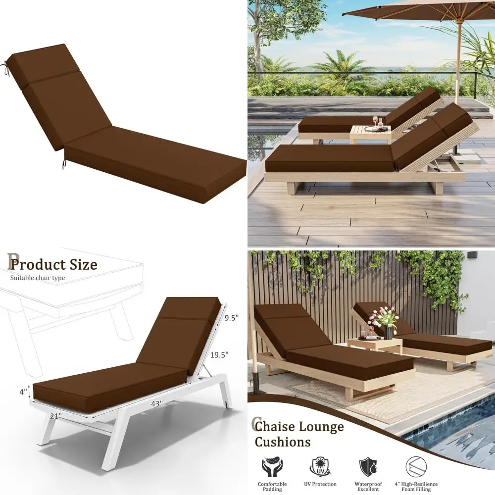 

Outdoor High-Density Foam Chaise Lounge Cushions 72x21x4 Waterproof with Ties Lounge Chair Cushions for Patio Furniture