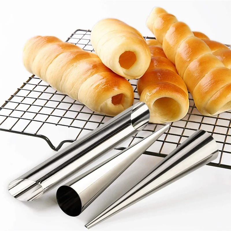 A06RP Cannoli Baking Mould Set, Cream Horn Mould Set Cream Stainless Steel Cannoli Tube Moulds Cone Baking Mould