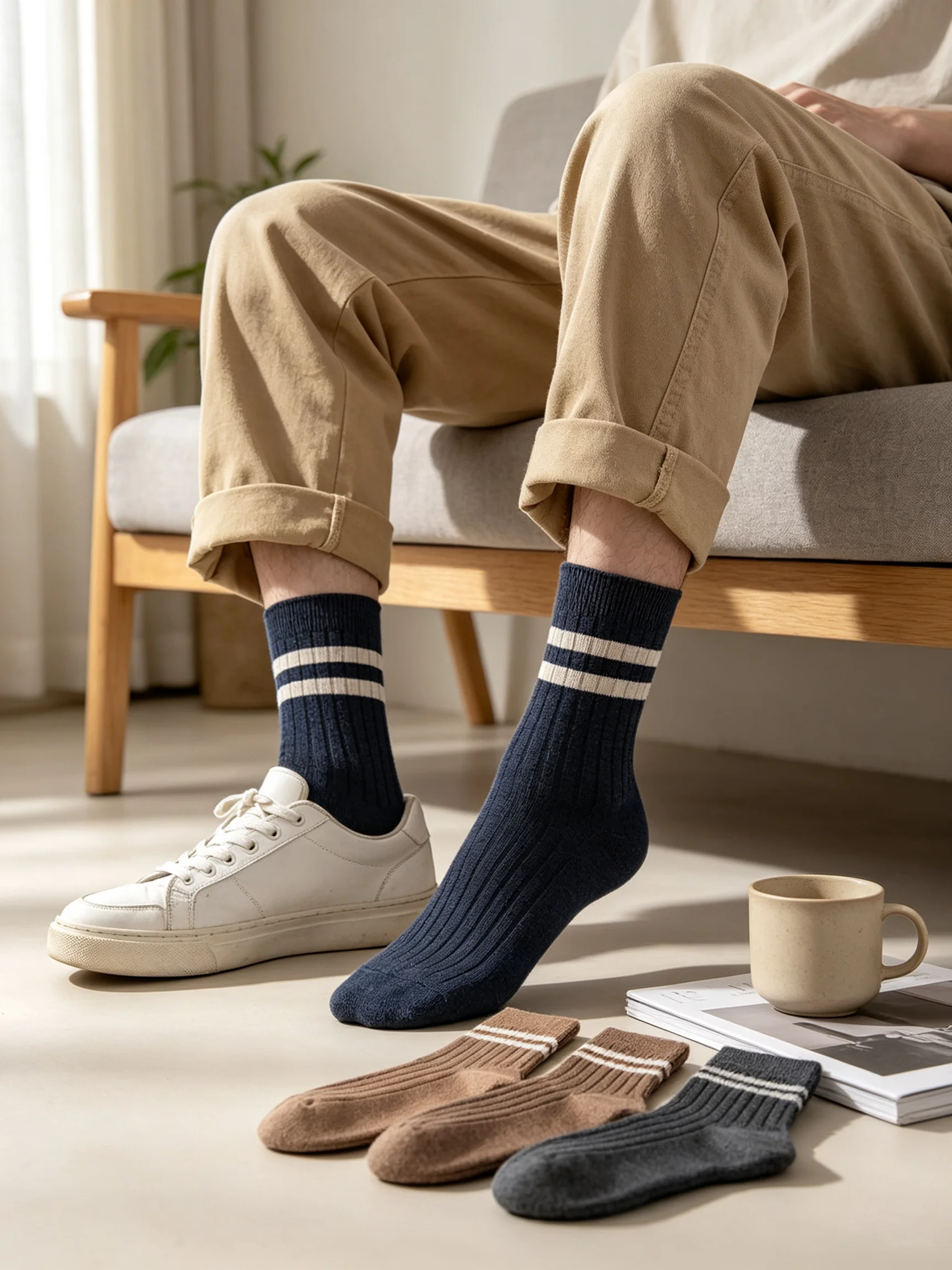 Mens Mid Tube Socks Summer Spring Autumn Simple Casual Black White Striped Breathable High Quality Socks