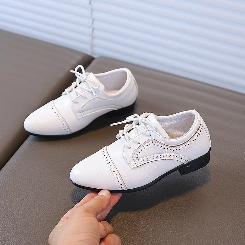 New Boys Leather Shoes School Formal Children Uniform Low-heels Shoes Performance Black Versatile Kids Fashion Causal Loafers