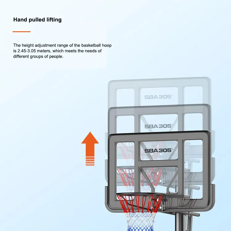 Prezzo di fabbrica Canestro da basket regolabile in altezza con base in PE Supporto da basket portatile per interni ed esterni per bambini