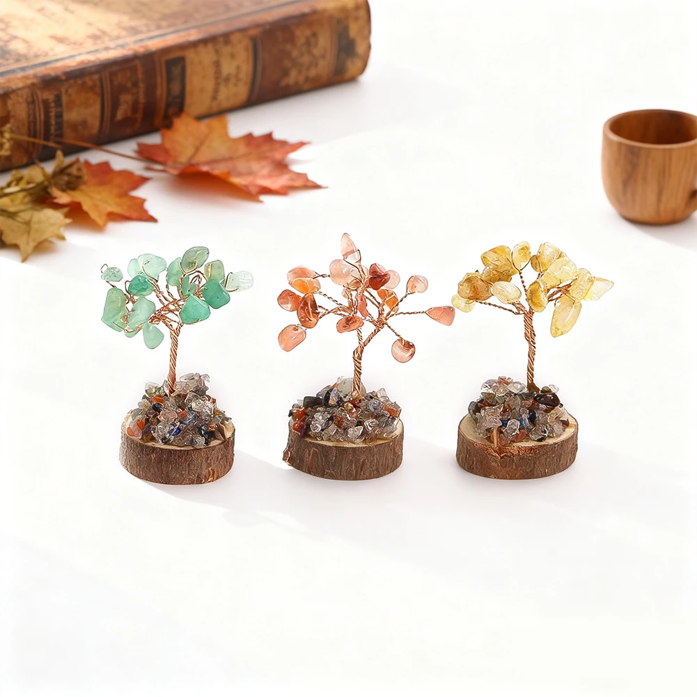 12 قطعة شقرا كريستال شجرة الحياة مجموعة التماثيل الحجر الطبيعي شجرة محظوظة صغيرة مع قاعدة خشبية الريكي شفاء فنغشوي ديكور المنزل