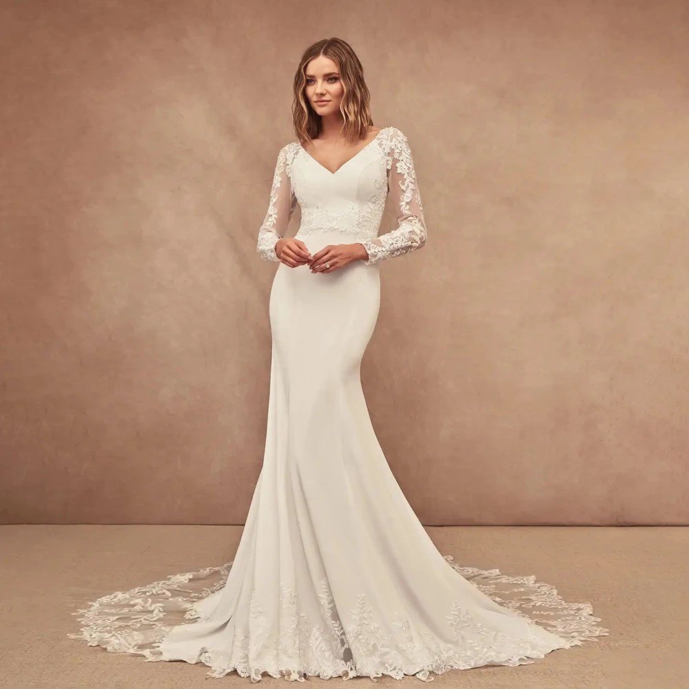 Exquisite Ivory Wedding Dresses for Women 2024 Full Sleeve Bridal Gowns with Lace New Court Train New Summer Vestido De Novia