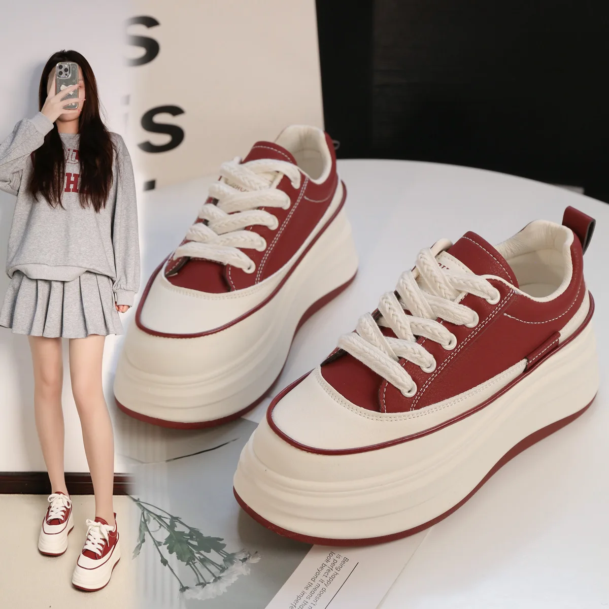 

Women's Walking Shoes Spring 2025 New White Shoes Street Female Student Sports Shoes Thick Soled Casual Shoes