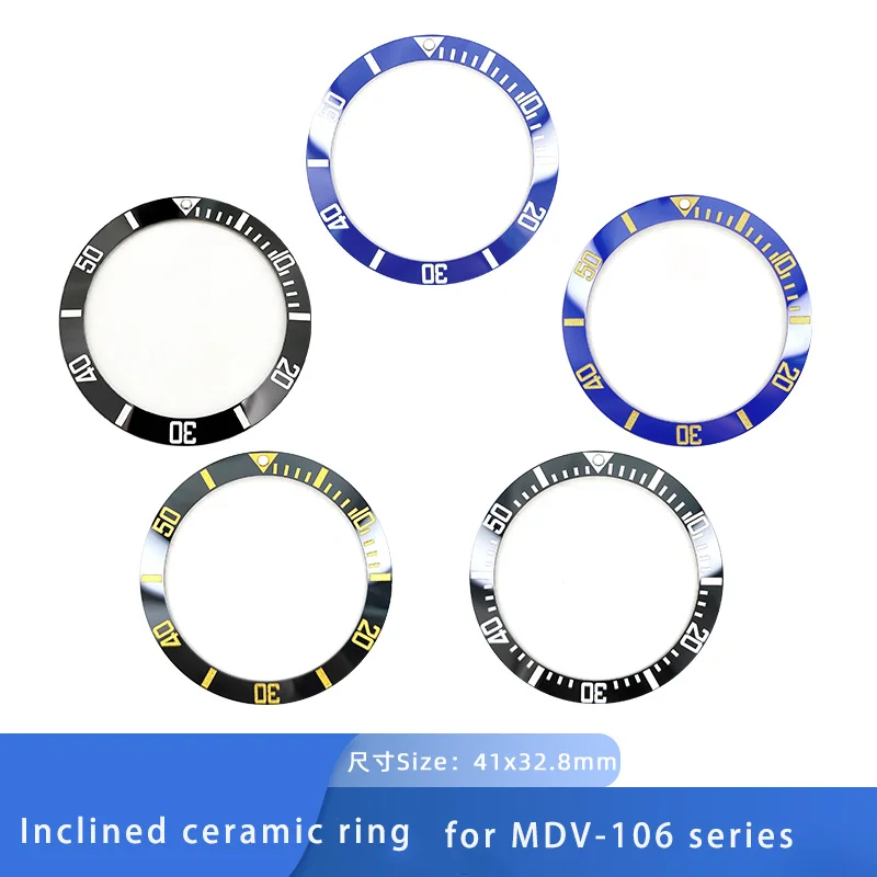 Sloping ceramic ring for MDV-106 Swordfish ring mouth 12 o'clock green luminous bead watch accessory 41x32.8mm Outer Ring Mouth