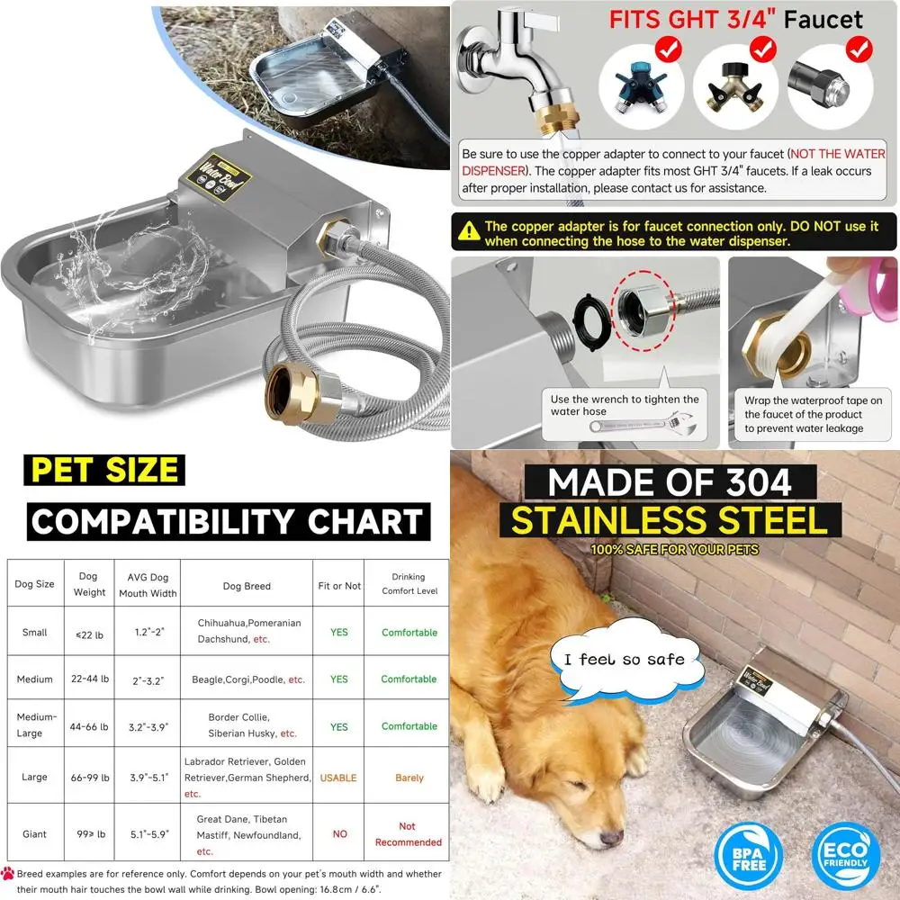 

Large 101oz Stainless Steel Outdoor Pet Water Bowl with Auto-Fill for Dogs and Livestock