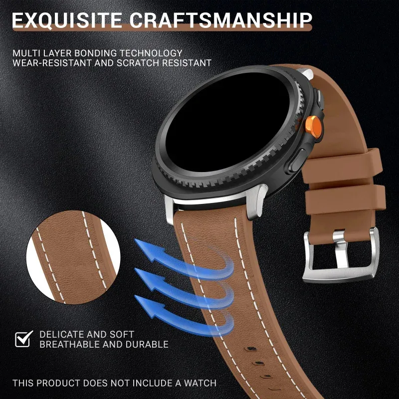 สายหนัง BUSKOZ แบบไม่มีช่องว่าง สำหรับนาฬิกา Samsung Galaxy Watch 8 Classic 46 มม. สายรัดข้อมือกันเหงื่อ สวมใส่สบาย อุปกรณ์เสริม