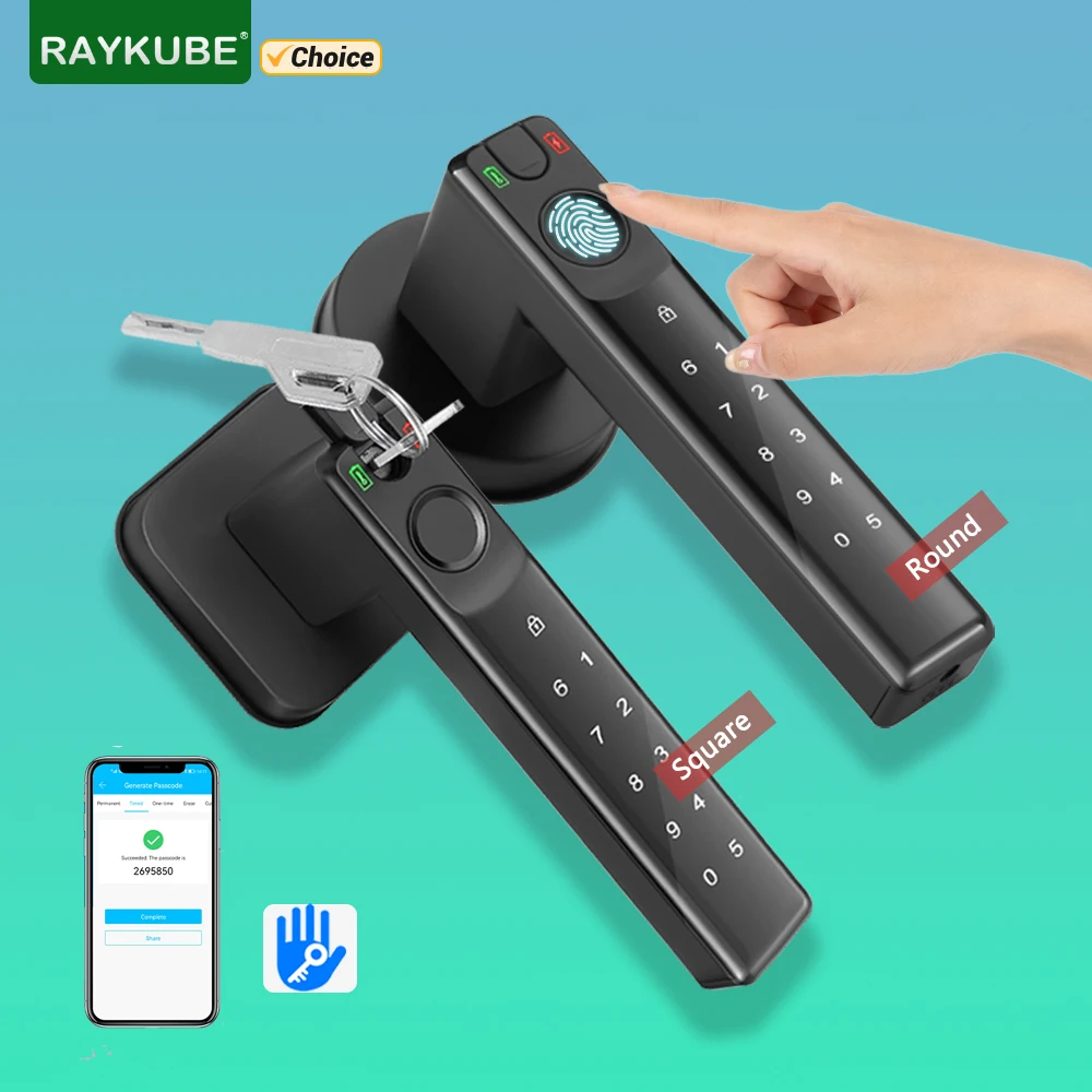 RAYKUBE L70 TT Lock Digital Fingerprint Door Lock Password Lock with Latch Keys APP Unlock For Indoor Bedroom Wooden Metal Door