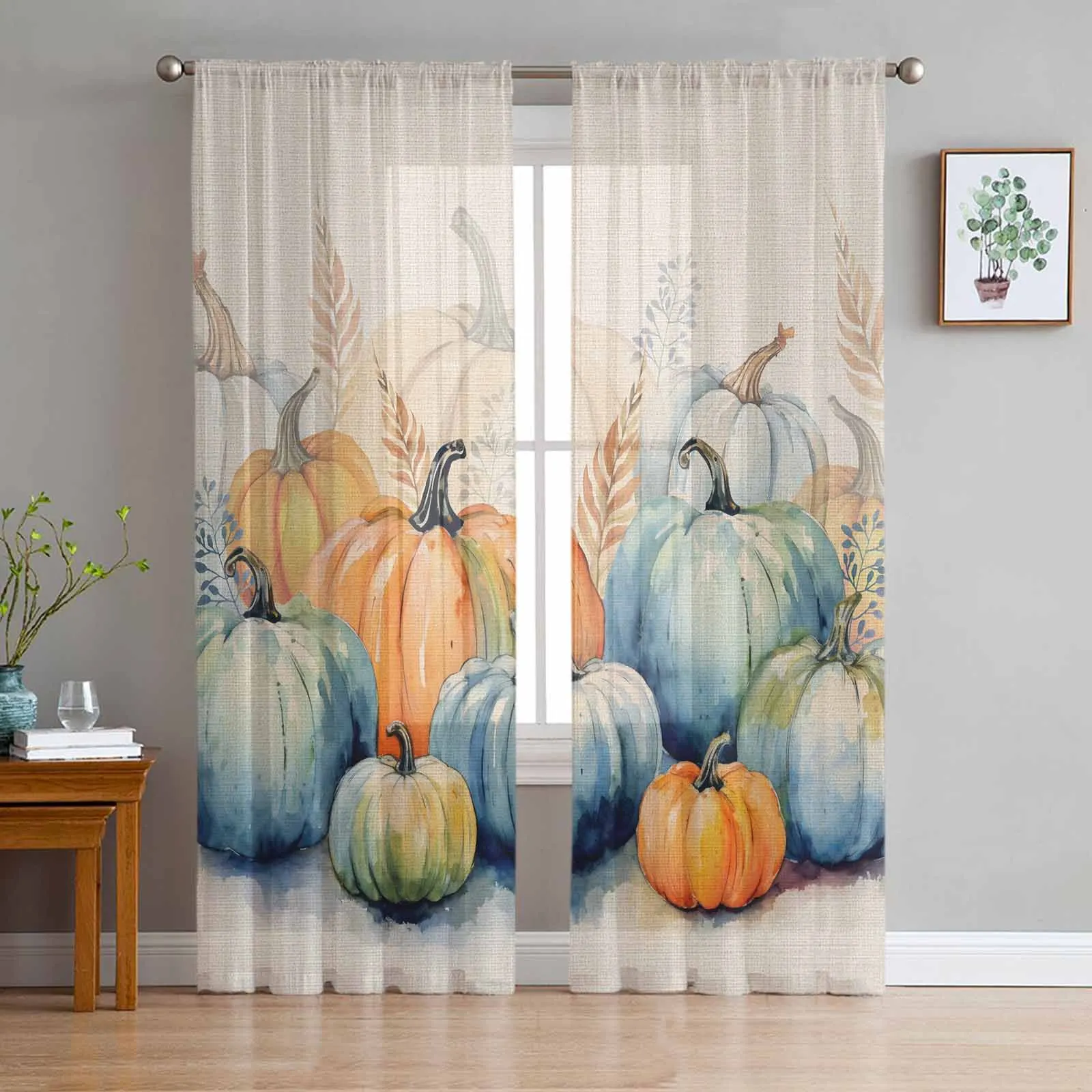 

Thanksgiving Autumn Eucalyptus Curtains For Living Room Bedroom Kitchen Decoration Window Tulle Curtain