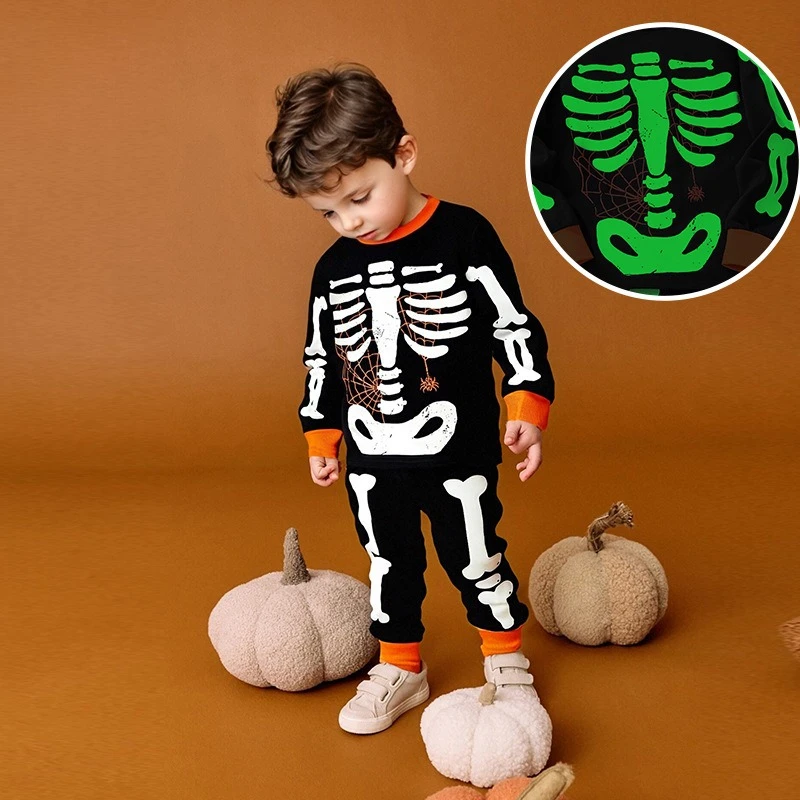 2025 Children's Clothing Halloween Children's Suit Medium and Small Children's Pants Homewear Luminous Printing Pajamas Costume