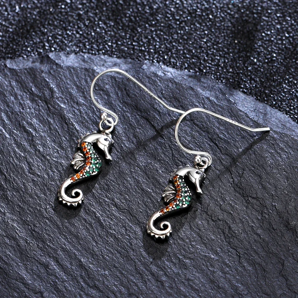 New Style Color Zircon Seahorse Earrings 925 Sterling Silver Earrings for Women Stylish Fine Jewelry Party Earring