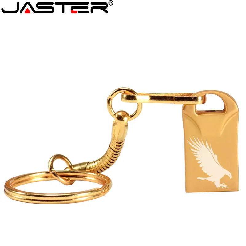 JASTER USB Flash Drives Mini Metal 128GB 64GB Rose Gold 1 Piece Carved Logo Free Keychain Memory Stick Creative Business Gift