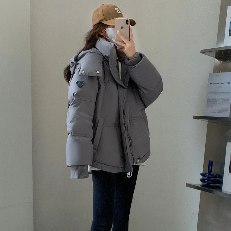 

Women Parkas Loose Hooded Coats Solid Full Sleeve Zipper Jackets Button Pockets Elegant Jacket Thick Warm Casual Basis Winter