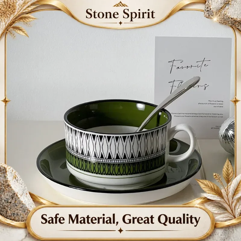 【Premium】Vintage Ceramic Coffee Cup Saucer, High Temperature Resistant, Milk Mug with Handle, Hand-painted Drinkware, Gift Boxs