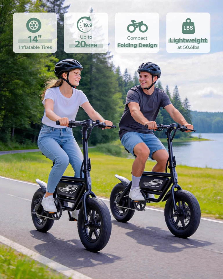 DYU M1 MINI 14x3.0 Fat Tire Folding Electric Bike 19.9MPH 20.5 Mile PAS Range 264LBS Load IP54 Urban Commuter E-Bike image 6