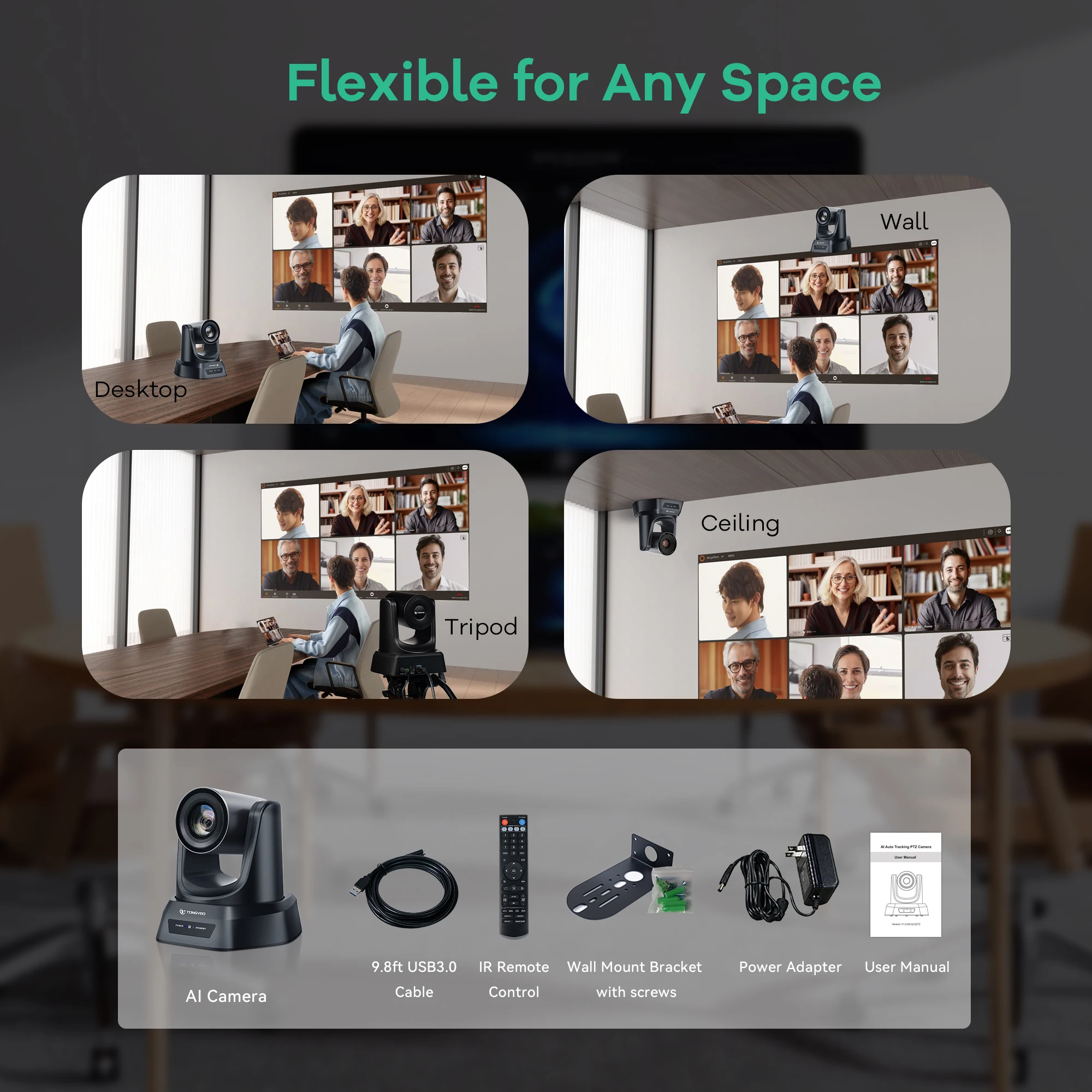 TONGVEO 12X 1080P60FPS PTZ Conference Cameras USB 3.0 HDM1 with AI Auto Tracking for Live Streaming/Church/Online Meeting 6