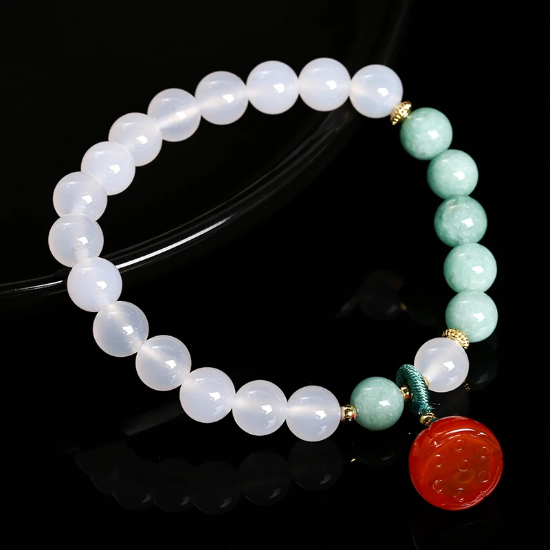 Change Better Natural White Agate Myanmar Jade Lotus Charm Bracelet Women Elegant Lucky Stretch Bangles Handmade Yoga Jewelry