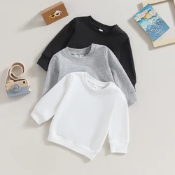 0-3T Toddler Baby Boy Girl Sweatshirt Clothes Solid Color Crew Neck Long Sleeve Cotton Pullover Tops Infant Fall Winter Outfit