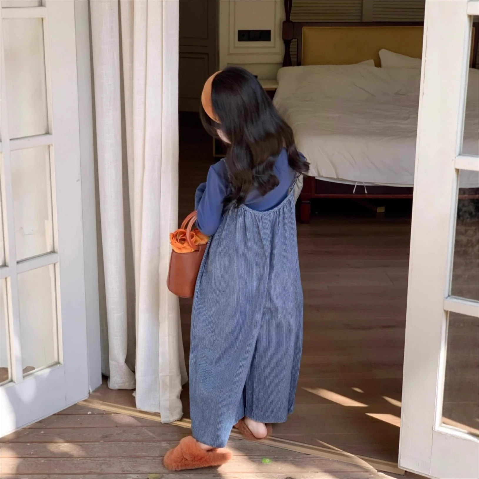 Autumn New Girls Fashion Clothing Set Stretch Long Sleeve Base Shirt +Sling Jumpsuit Kids Casual Outfit for Little Girls