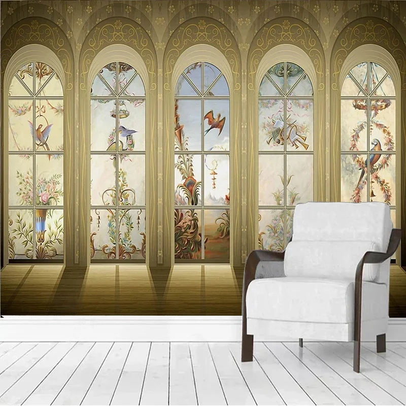 Custom Papel De Parede Fresco European Retro Flower window 3D Wall Wallpaper Cloth Living Room TV Sofa Background Home Decor