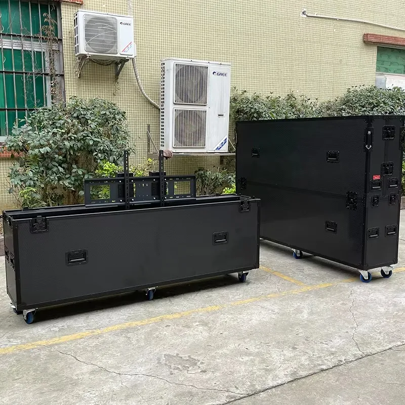 80'' 85'' 86'' 98'' Automatic Samsung ATA Multimedia Motorized TV Screen Lift Flight Case Portable PVC Plywood Aluminum Storage