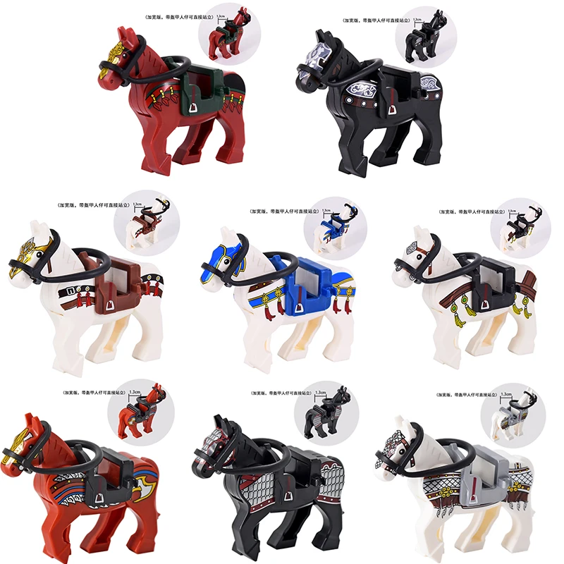 1pcs Medieval Military Cavalry Figures War Horse Animals Building Blocks Parts Knight Weapons Accessories Toys for kids gifts