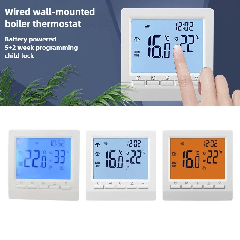 Wall-Mounted Boiler Thermostat, Wired Boiler Controller, Battery-Powered Intelligent Thermostat, Water Floor Heating Controller