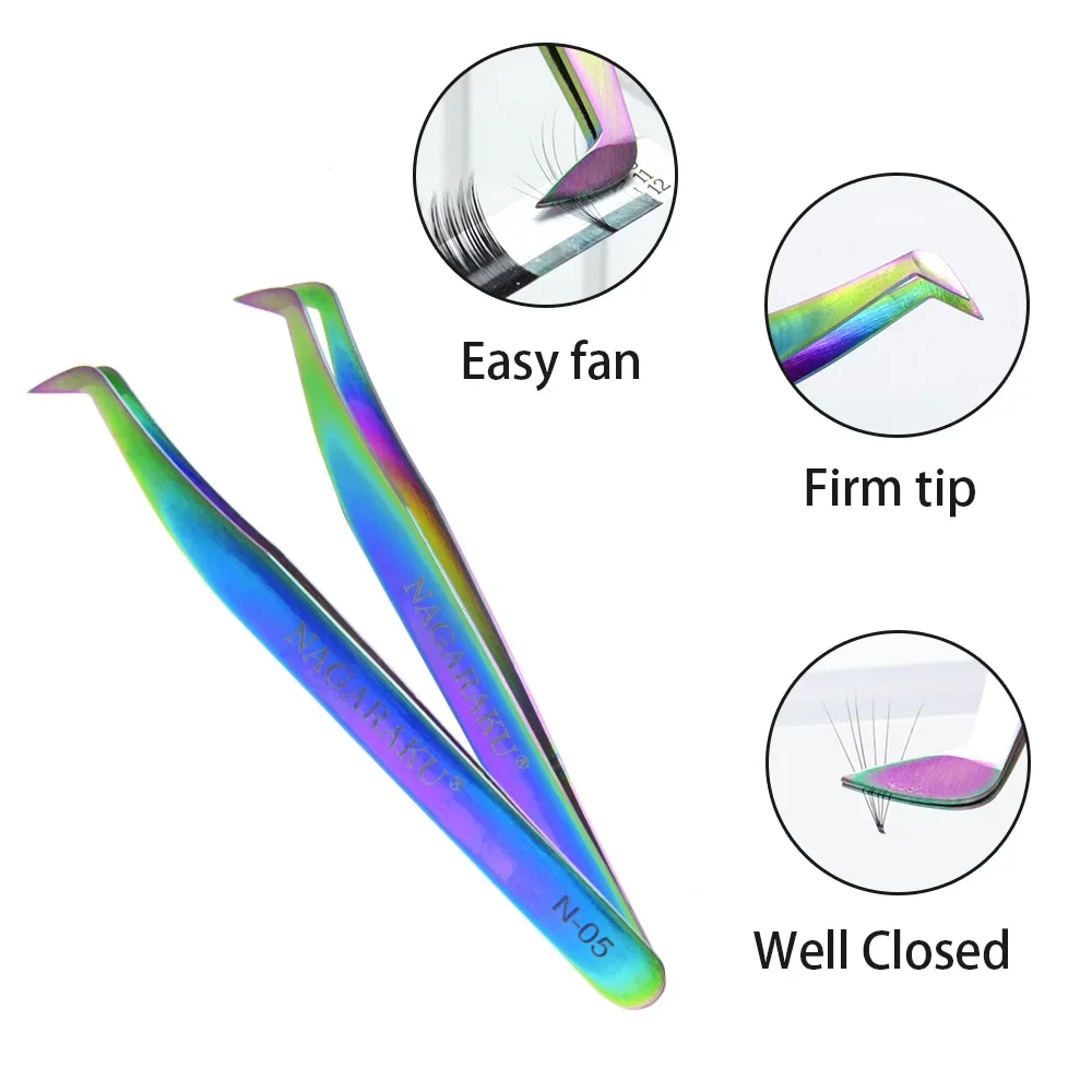 NAGARAKU 20 PCs N-series Tweezers For Eyelash Extension Fans-making  Volume Fans Eyelash Tweezers 3D Accurate Tweezers