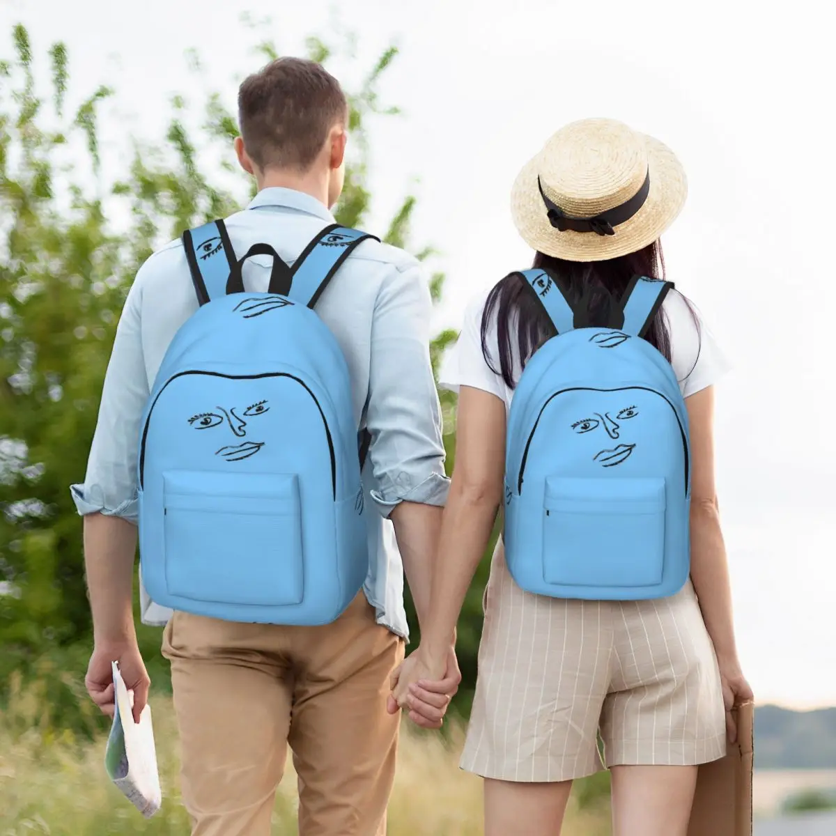 Line Art Face Student Backpack School Bag Hiking Travel Daypack for Boys Girls Fashion Bookbag Shoulder Bags