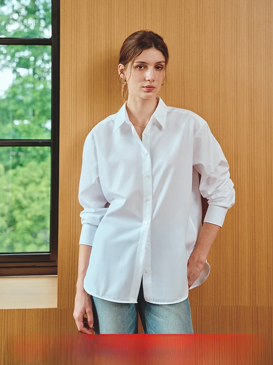 

Женская свободная длинная рубашка из чистого хлопка, белая, удобная, дышащая, осенне-зимняя, деловая, повседневная, irt