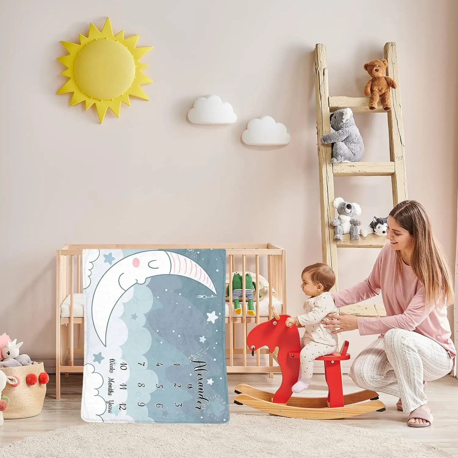 بطانية VIKAMA Baby لصور معلم 100 يوم، طباعة كرتونية، تقويم مخطط نمو حديثي الولادة، بطانية معلم شهرية